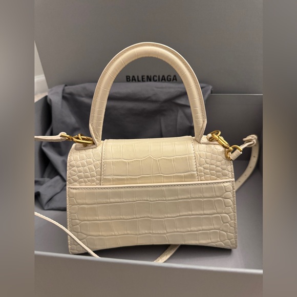 BALENCIAGA WOMEN'S HOURGLASS SMALL HANDBAG CROCODILE EMBOSSED IN BEIGE - Picture 2 of 4